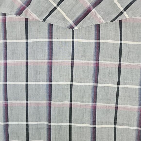 Ely Plains Men's XL Pearl Snap Short Sleeve Shirt Gray Windowpane WITH PINHOLES‎ - Picture 13 of 13